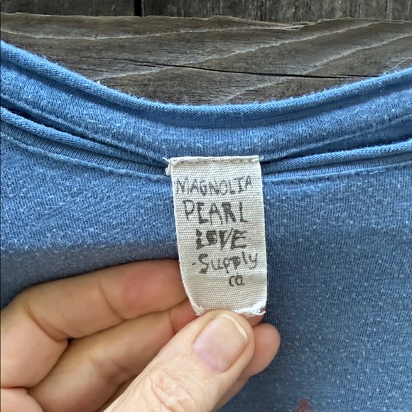 Magnolia Pearl Blue and Gray Long Sleeve Tee with Red Star - Picture 2 of 5